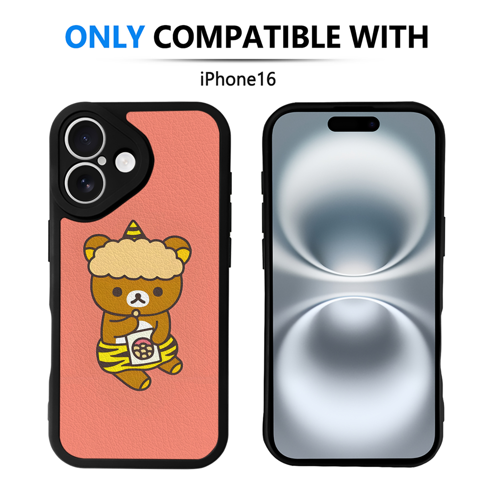（画像用） リラックマ リラックマ キイロイトリ Rilakkuma Korilakkuma Kiiroitori 【iPhone 16シリーズ対応】シリコンスマホケース（レザー調） 材質：シリコン